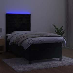 Box spring postel s matrací a LED černá 80 x 200 cm samet - obrázek 4