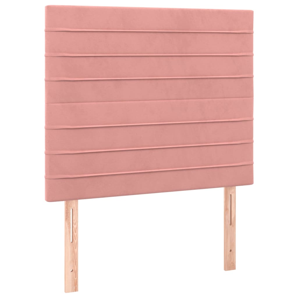 Rózsaszín bársony rugós és LED-es ágy matraccal 80 x 200 cm 