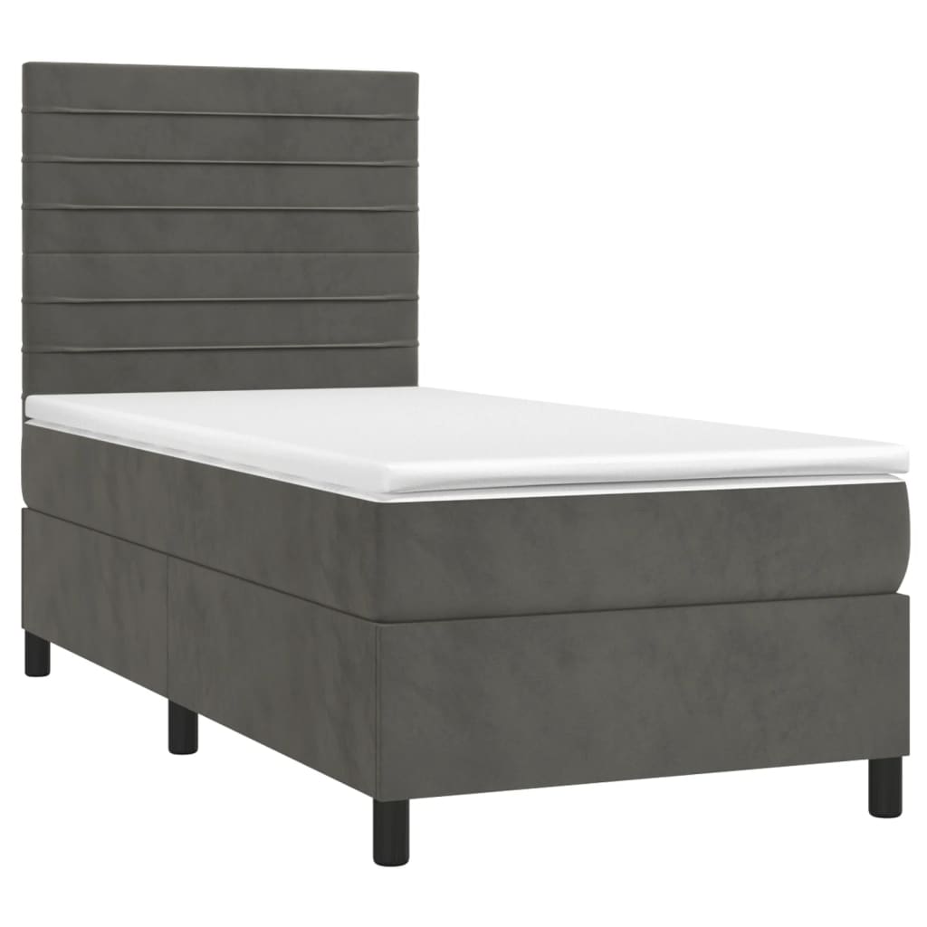 vidaXL Boxspring met matras en LED fluweel donkergrijs 90x190 cm afbeelding