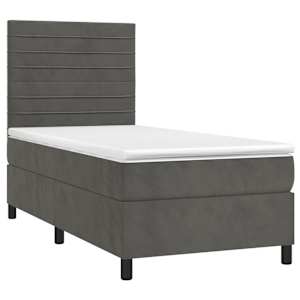 Box spring postel s matrací a LED tmavě šedá 90x190 cm samet - obrázek 3
