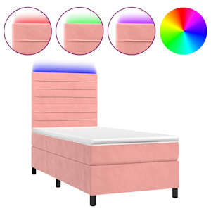 vidaXL kontinentaalvoodi madrats, LED, roosa, 90x190 cm, samet