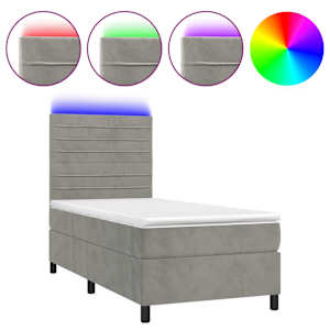 Box spring postel s matrací a LED světle šedá 90x200 cm samet - obrázek 2