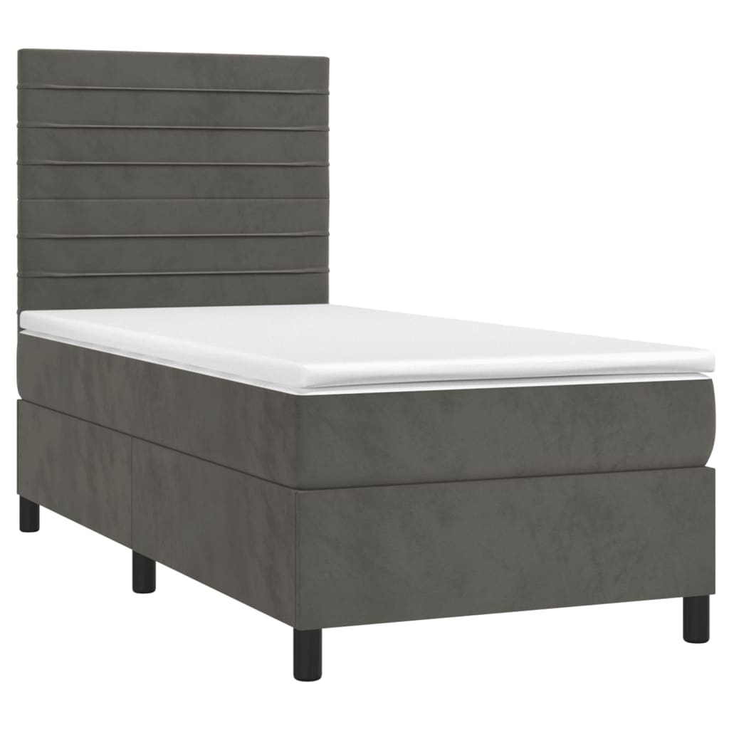 vidaXL Boxspring met matras en LED fluweel donkergrijs 90x200 cm afbeelding