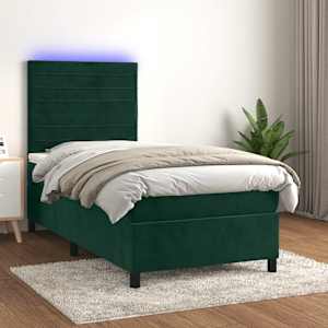 Box spring postelja z vzmetnico LED tem. zelena 90x200 cm žamet