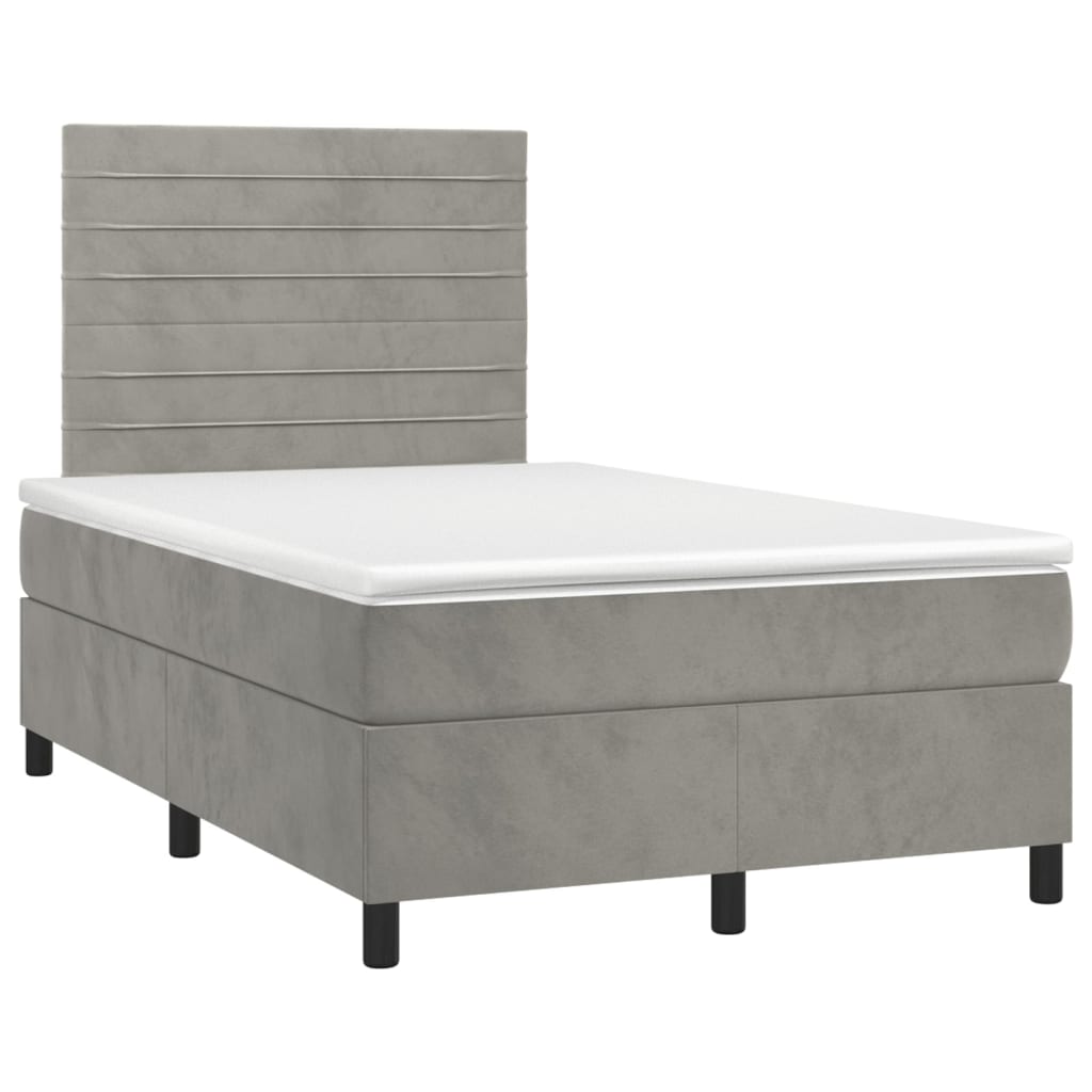 vidaXL Boxspring met matras en LED fluweel lichtgrijs 120x200 cm afbeelding
