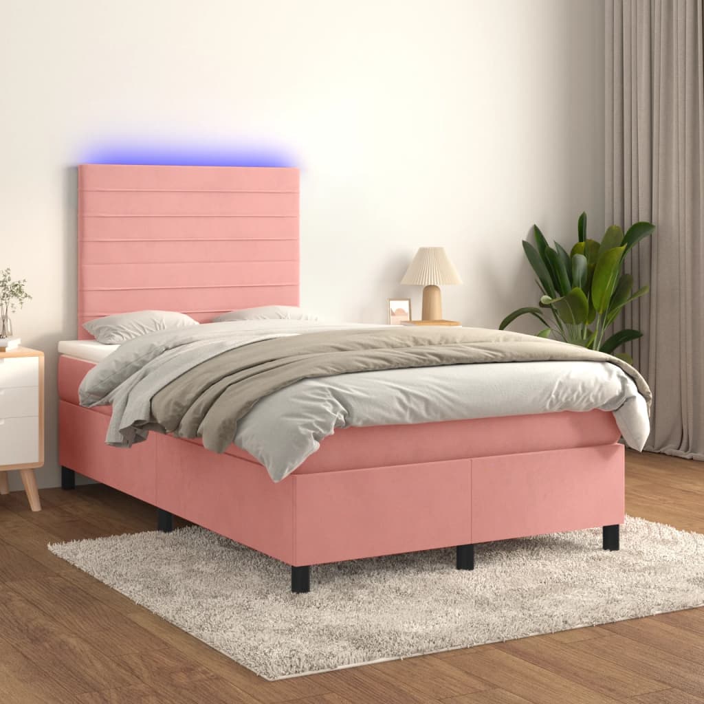 Box spring postel s matrací a LED růžová 120x200 cm samet