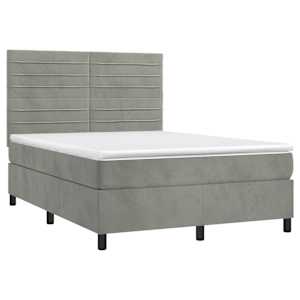 Box spring postelja z vzmetnico LED sv. siva 140x190 cm žamet - slika 3