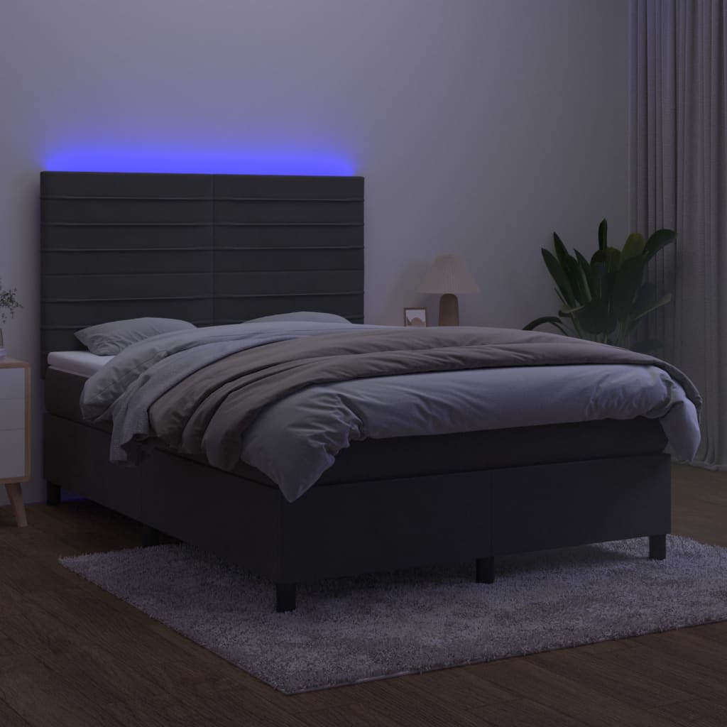 Sötétszürke bársony rugós és LED-es ágy matraccal 140x190 cm 