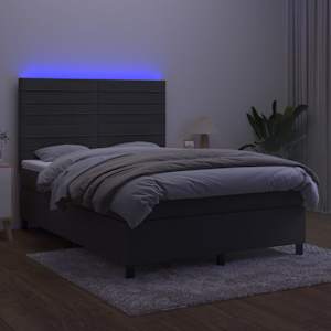 Box spring postel s matrací a LED tmavě šedá 140x190 cm samet - obrázek 4
