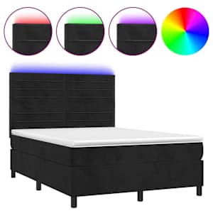 Box spring postelja z vzmetnico LED črna 140x190 cm žamet - slika 2