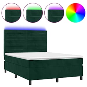 Box spring postel s matrací a LED tmavě zelená 140x190 cm samet - obrázek 2