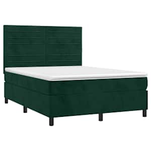 Box spring postel s matrací a LED tmavě zelená 140x190 cm samet - obrázek 3