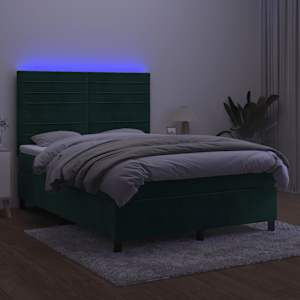 Box spring postel s matrací a LED tmavě zelená 140x190 cm samet - obrázek 4