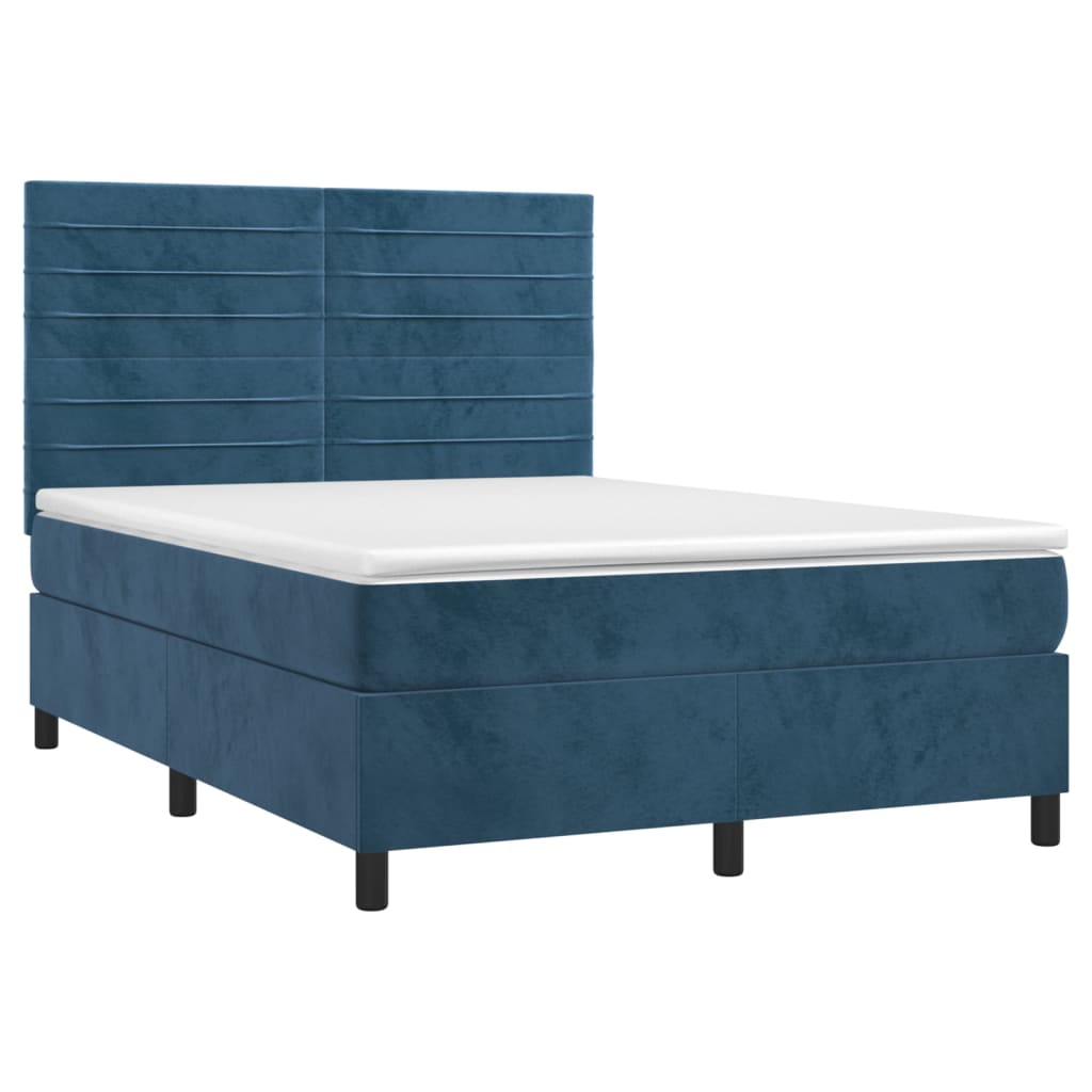 vidaXL Boxspring met matras en LED fluweel donkerblauw 140x190 cm afbeelding