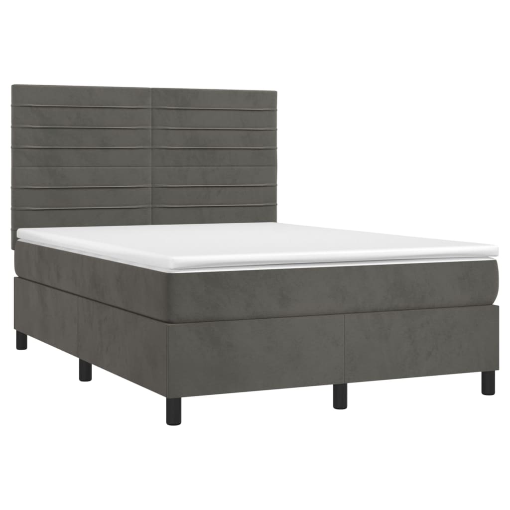 vidaXL Boxspring met matras en LED fluweel donkergrijs 140x200 cm afbeelding