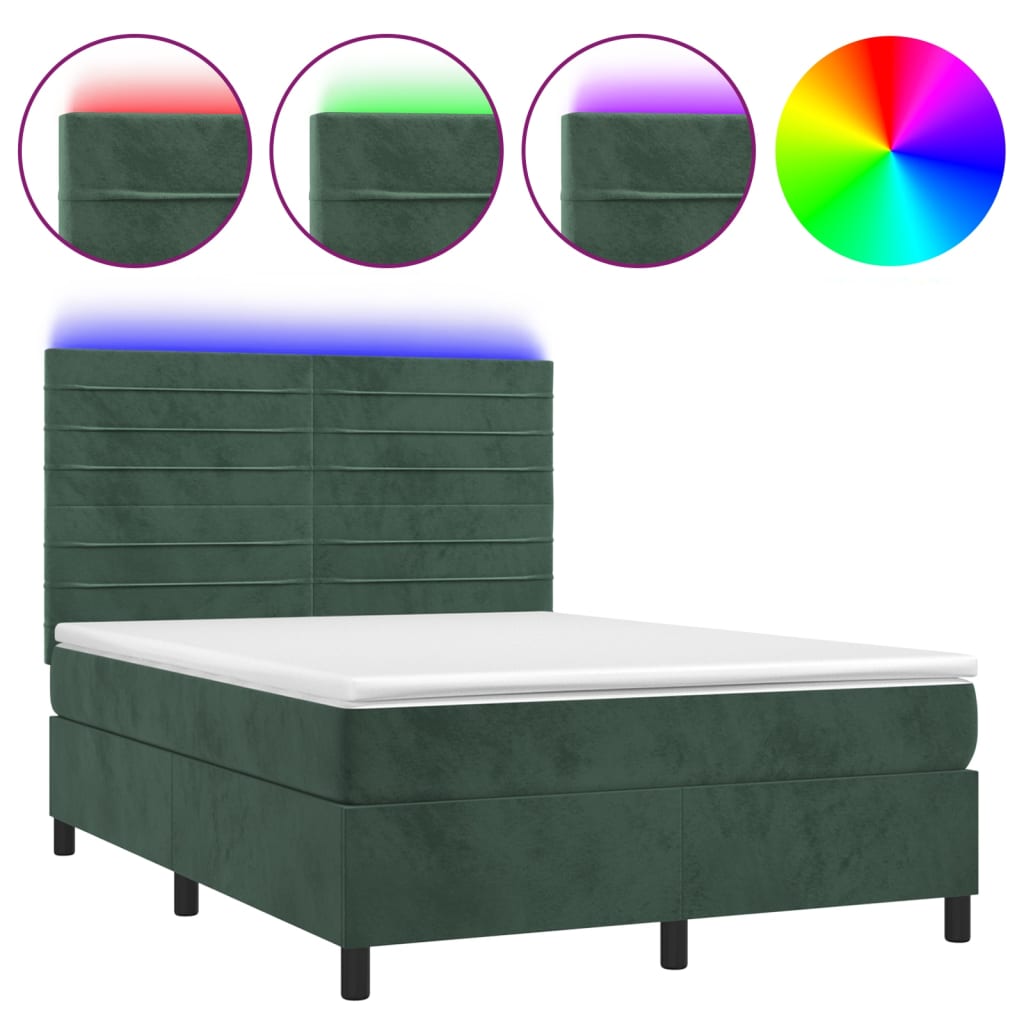 vidaXL Boxspring met matras en LED fluweel donkergroen 140x200 cm