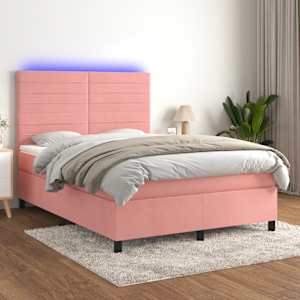 Box spring postelja z vzmetnico LED roza 80x200 cm žamet