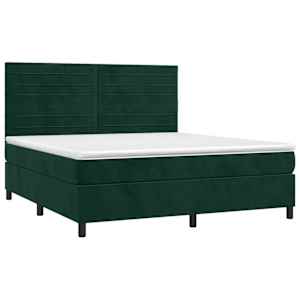Box spring postel s matrací a LED tmavě zelená 160x200 cm samet - obrázek 3