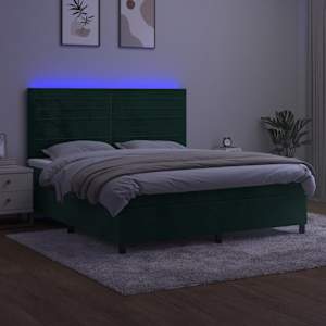 Box spring postel s matrací a LED tmavě zelená 160x200 cm samet - obrázek 4