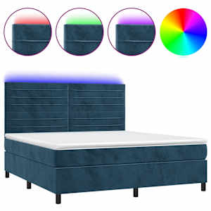 Box spring postel s matrací a LED tmavě modrá 160x200 cm samet - obrázek 2