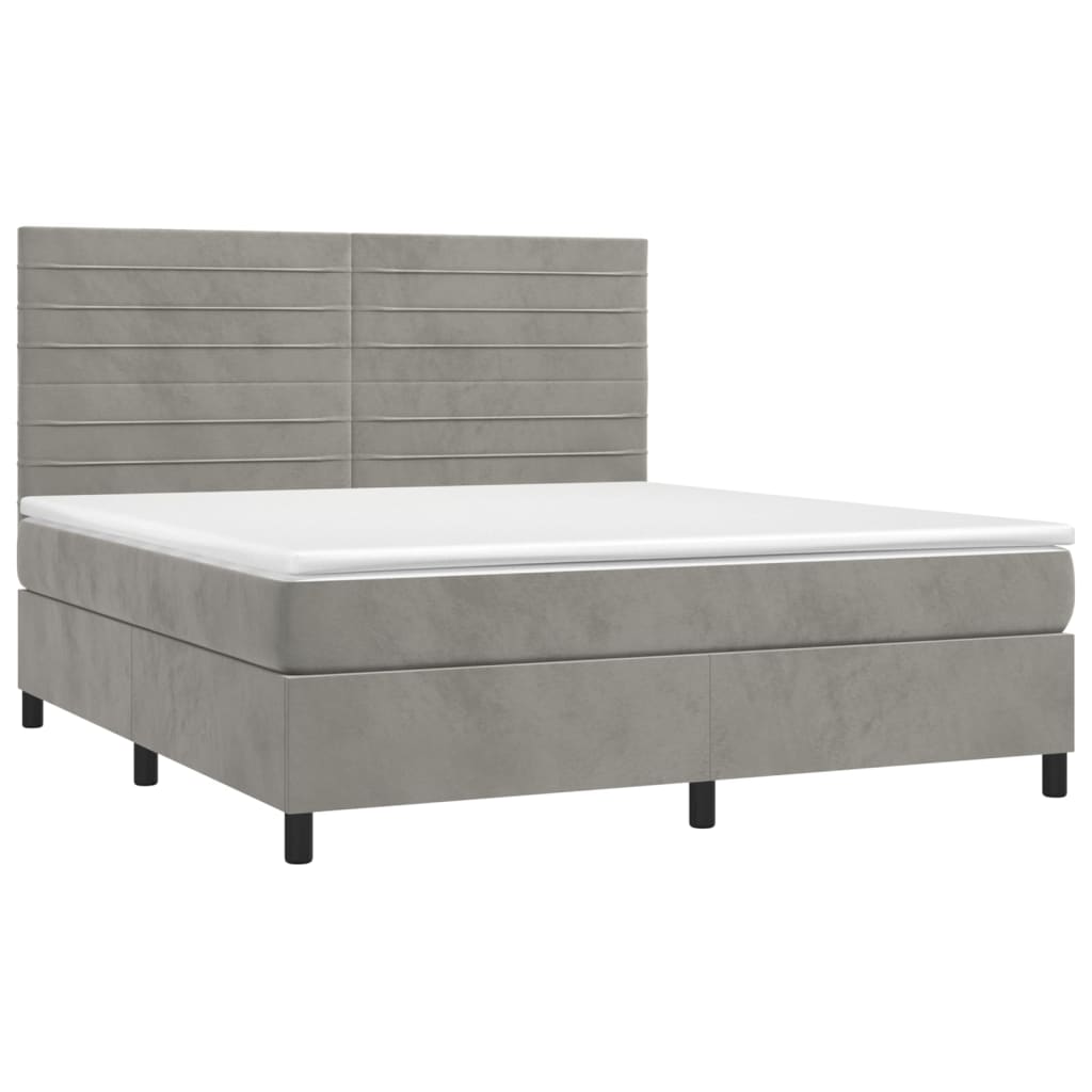vidaXL Boxspring met matras en LED fluweel lichtgrijs 180x200 cm afbeelding