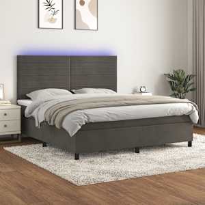 Box spring postel s matrací a LED tmavě šedá 180x200 cm samet - obrázek 1