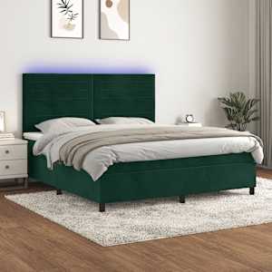 Box spring postel s matrací a LED tmavě zelená 180x200 cm samet - obrázek 1