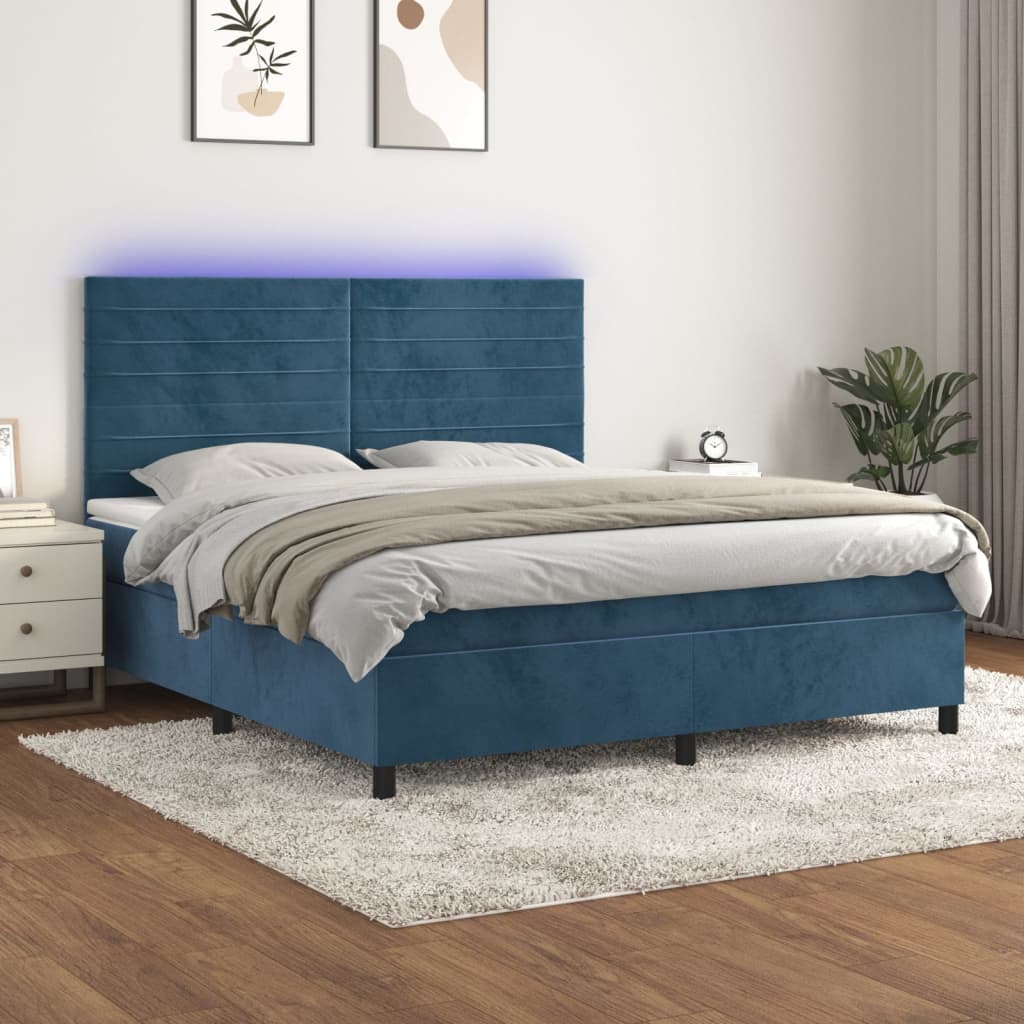 Boxspringbett mit Matratze & LED Dunkelblau 180×200 cm Samt