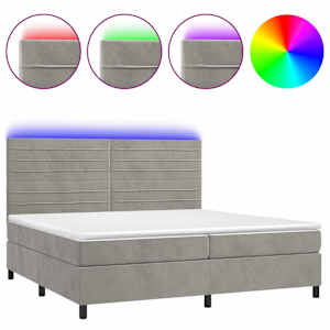 Box spring postel s matrací a LED světle šedá 200x200 cm samet - obrázek 2