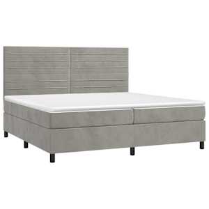 Box spring postel s matrací a LED světle šedá 200x200 cm samet - obrázek 3