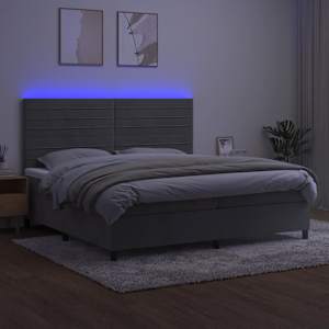 Box spring postel s matrací a LED světle šedá 200x200 cm samet - obrázek 4