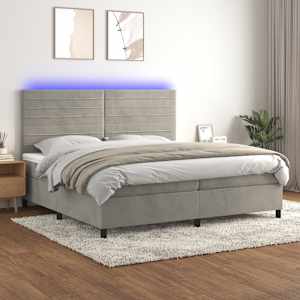 Box spring postel s matrací a LED světle šedá 200x200 cm samet - obrázek 1