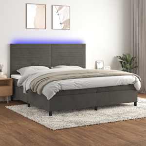 Box spring postel s matrací a LED tmavě šedá 200x200 cm samet - obrázek 1