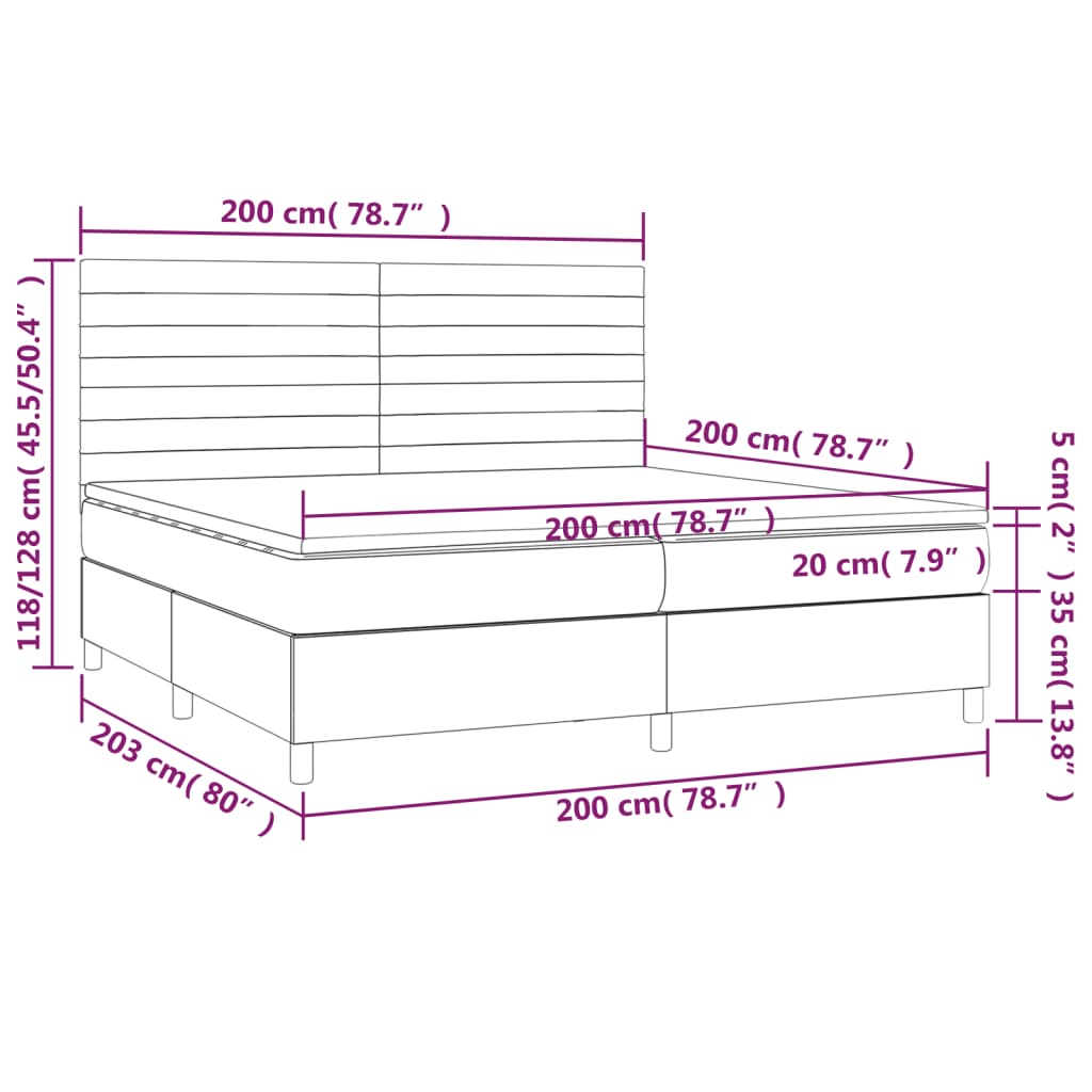 Łóżko kontynentalne z materacem i LED, czarny aksamit 200x200cm