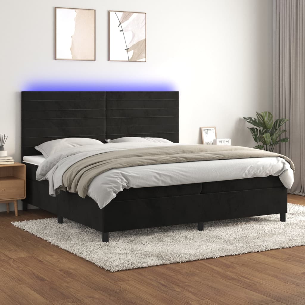 Kontinentalseng Med Led-Lys Velour Sort - vandrette striber / 200 x 200 cm