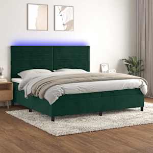 Box spring postel s matrací a LED tmavě zelená 200x200 cm samet - obrázek 1