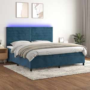 Box spring postel s matrací a LED tmavě modrá 200x200 cm samet - obrázek 1
