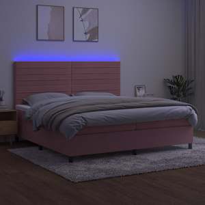 Box spring postel s matrací a LED růžová 200x200 cm samet - obrázek 4