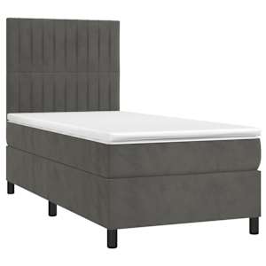 Box spring postel s matrací a LED tmavě šedá 80 x 200 cm samet - obrázek 3