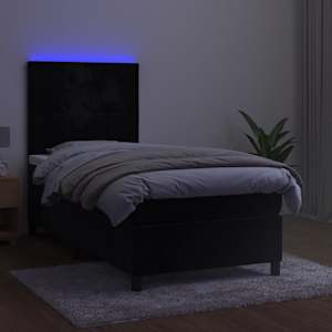 Box spring postel s matrací a LED černá 80 x 200 cm samet - obrázek 4
