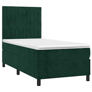 Box spring postel s matrací a LED tmavě zelená 90x190 cm samet - obrázek 3