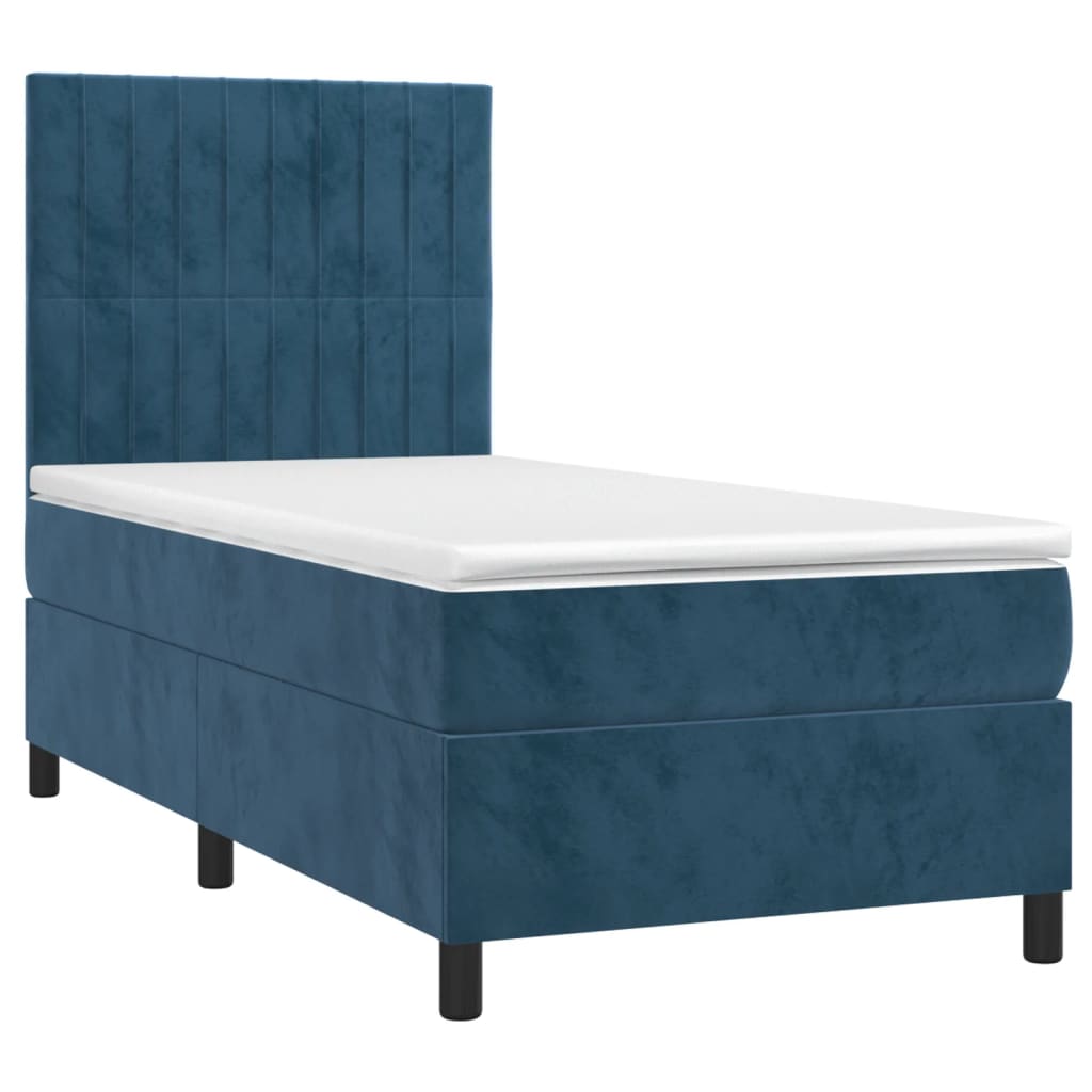 vidaXL Boxspring met matras en LED fluweel donkerblauw 90x190 cm afbeelding