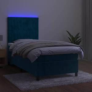 Box spring postelja z vzmetnico LED temno modra 90x190 cm žamet - slika 4