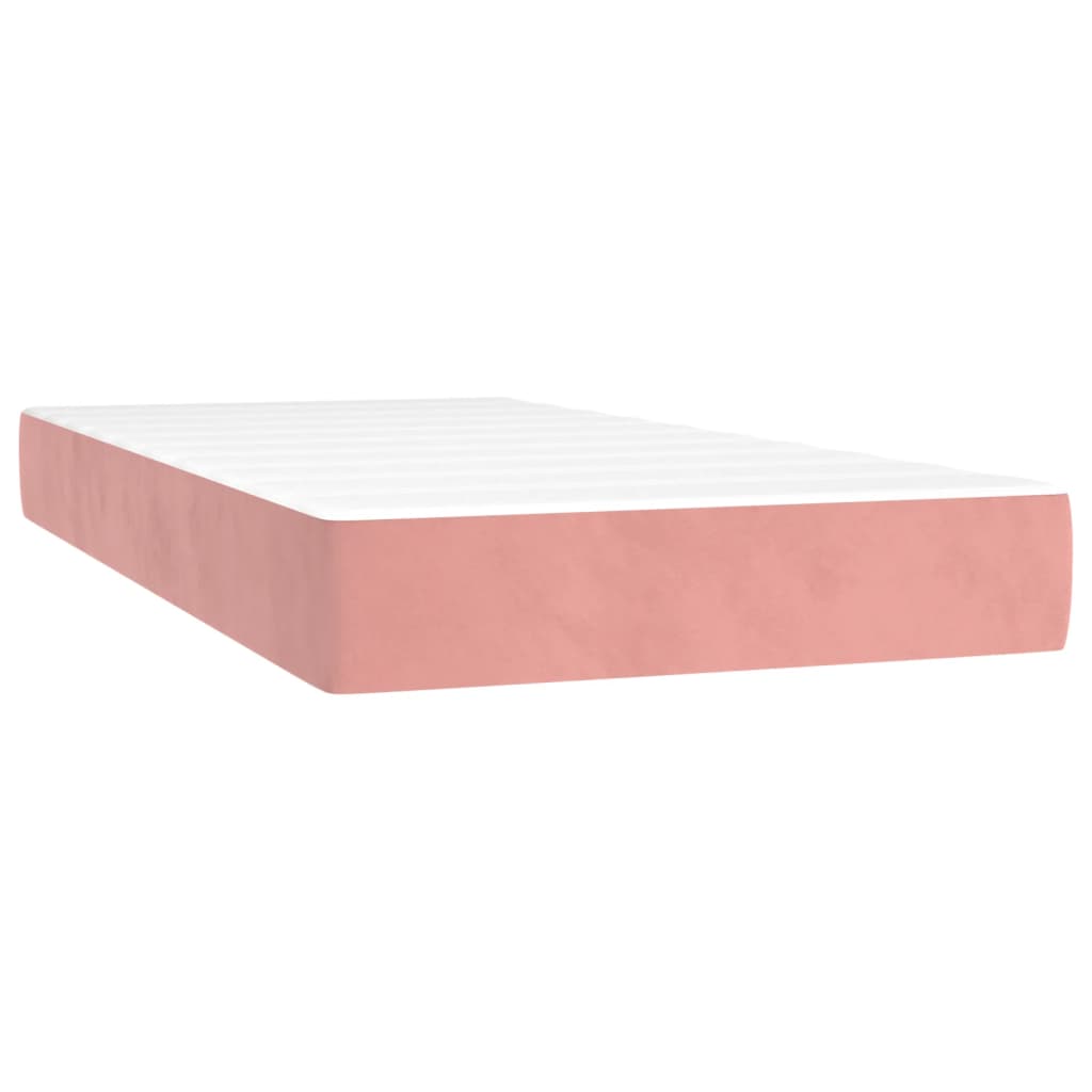 Rózsaszín bársony rugós és LED-es ágy matraccal 90x190 cm 