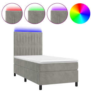 Box spring postel s matrací a LED světle šedá 90x200 cm samet - obrázek 2