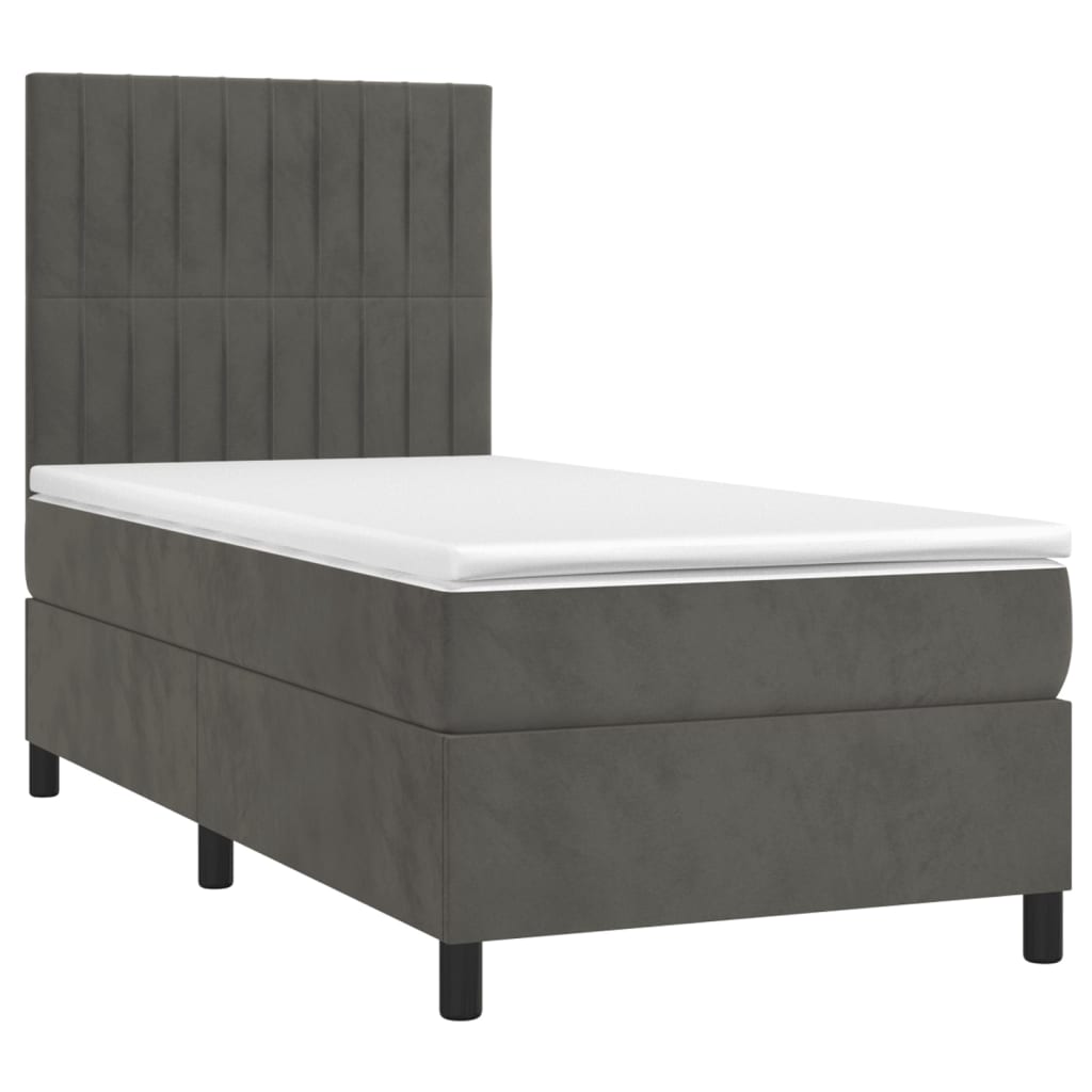 vidaXL Boxspring met matras en LED fluweel donkergrijs 100x200 cm afbeelding