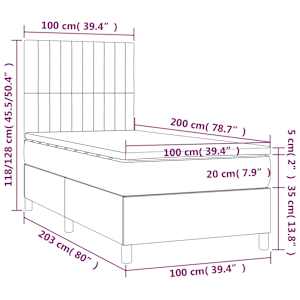 Box spring postelja z vzmetnico LED temno siva 100x200 cm žamet - slika 8