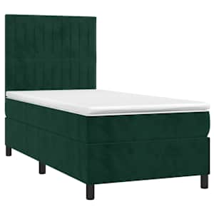 Box spring postel s matrací a LED tmavě zelená 100x200 cm samet - obrázek 3