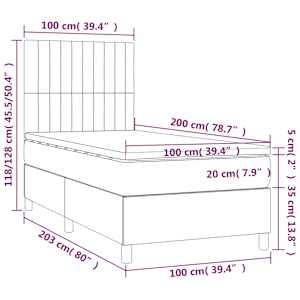 Box spring postelja z vzmetnico LED temno modra 100x200cm žamet - slika 9
