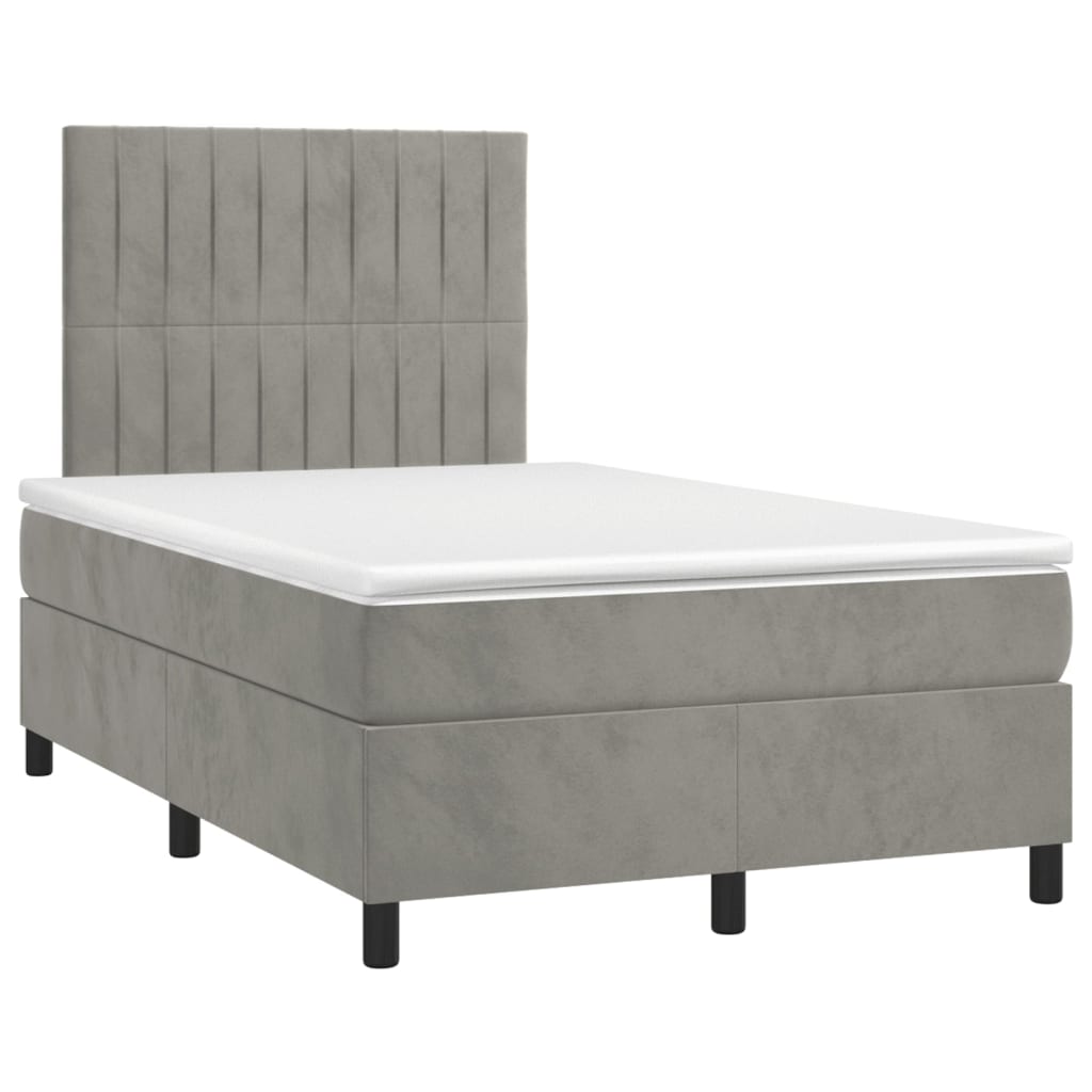 vidaXL Boxspring met matras en LED fluweel lichtgrijs 120x200 cm afbeelding